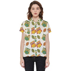 Background-with-owls-leaves-pattern Short Sleeve Pocket Shirt by uniart180623