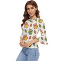 Background-with-owls-leaves-pattern Bell Sleeve Top View2