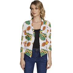 Background-with-owls-leaves-pattern Women s Casual 3/4 Sleeve Spring Jacket by uniart180623