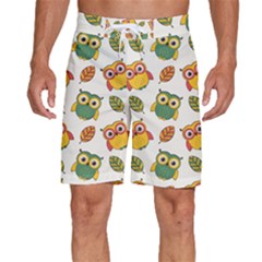 Background-with-owls-leaves-pattern Men s Beach Shorts by uniart180623