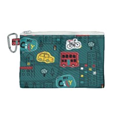 Seamless-pattern-hand-drawn-with-vehicles-buildings-road Canvas Cosmetic Bag (medium) by uniart180623