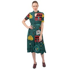 Seamless-pattern-hand-drawn-with-vehicles-buildings-road Keyhole Neckline Chiffon Dress by uniart180623