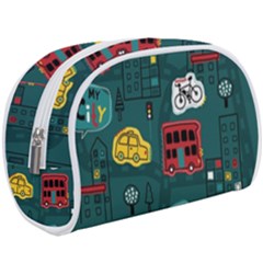 Seamless-pattern-hand-drawn-with-vehicles-buildings-road Make Up Case (large) by uniart180623