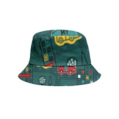 Seamless-pattern-hand-drawn-with-vehicles-buildings-road Inside Out Bucket Hat (kids) by uniart180623