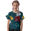 Seamless-pattern-hand-drawn-with-vehicles-buildings-road Kids  Cut Out Flutter Sleeves View1