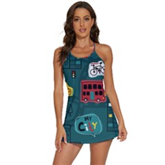 Seamless-pattern-hand-drawn-with-vehicles-buildings-road 2-in-1 Flare Activity Dress by uniart180623