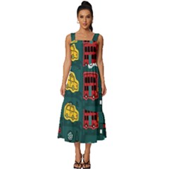 Seamless-pattern-hand-drawn-with-vehicles-buildings-road Square Neckline Tiered Midi Dress by uniart180623