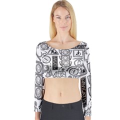 Navigation-seamless-pattern Long Sleeve Crop Top by uniart180623