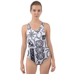 Navigation-seamless-pattern Cut-out Back One Piece Swimsuit by uniart180623