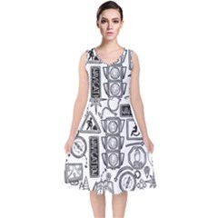 Navigation-seamless-pattern V-neck Midi Sleeveless Dress  by uniart180623