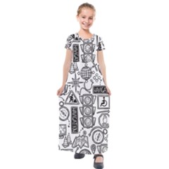 Navigation-seamless-pattern Kids  Short Sleeve Maxi Dress by uniart180623