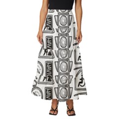 Navigation-seamless-pattern Tiered Ruffle Maxi Skirt