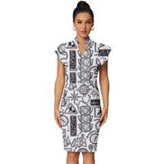 Navigation-seamless-pattern Vintage Frill Sleeve V-neck Bodycon Dress by uniart180623