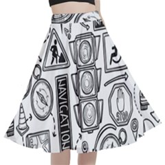 Navigation-seamless-pattern A-line Full Circle Midi Skirt With Pocket by uniart180623