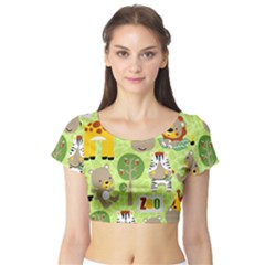 Funny-animals-cartoon Short Sleeve Crop Top by uniart180623