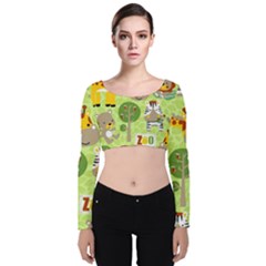 Funny-animals-cartoon Velvet Long Sleeve Crop Top by uniart180623