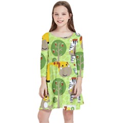 Funny-animals-cartoon Kids  Quarter Sleeve Skater Dress by uniart180623