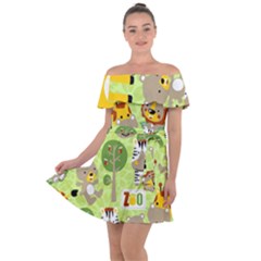 Funny-animals-cartoon Off Shoulder Velour Dress by uniart180623