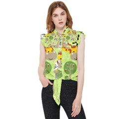 Funny-animals-cartoon Frill Detail Shirt by uniart180623