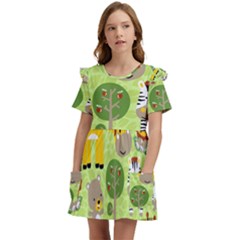 Funny-animals-cartoon Kids  Frilly Sleeves Pocket Dress by uniart180623