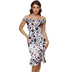 Mix-animal-skin-prints-seamless-pattern-vector Off Shoulder Ruffle Split Hem Bodycon Dress by uniart180623