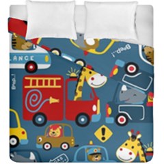 Seamless-pattern-vehicles-cartoon-with-funny-drivers Duvet Cover Double Side (king Size) by uniart180623