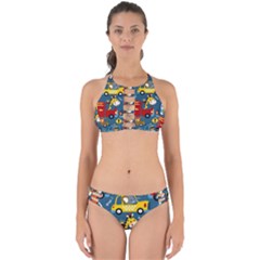 Seamless-pattern-vehicles-cartoon-with-funny-drivers Perfectly Cut Out Bikini Set by uniart180623