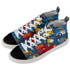 Seamless-pattern-vehicles-cartoon-with-funny-drivers Men s Mid-top Canvas Sneakers by uniart180623