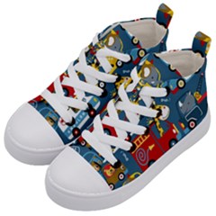 Seamless-pattern-vehicles-cartoon-with-funny-drivers Kids  Mid-top Canvas Sneakers by uniart180623