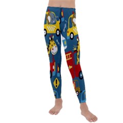 Seamless-pattern-vehicles-cartoon-with-funny-drivers Kids  Lightweight Velour Leggings by uniart180623