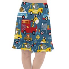 Seamless-pattern-vehicles-cartoon-with-funny-drivers Fishtail Chiffon Skirt by uniart180623