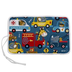 Seamless-pattern-vehicles-cartoon-with-funny-drivers Pen Storage Case (l) by uniart180623