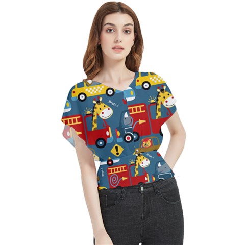 Seamless-pattern-vehicles-cartoon-with-funny-drivers Butterfly Chiffon Blouse by uniart180623