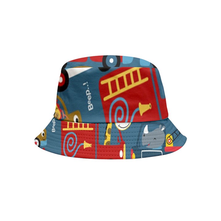 Seamless-pattern-vehicles-cartoon-with-funny-drivers Inside Out Bucket Hat (Kids)