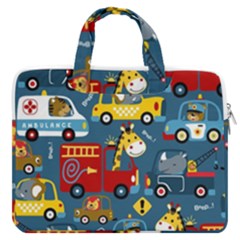 Seamless-pattern-vehicles-cartoon-with-funny-drivers Macbook Pro 16  Double Pocket Laptop Bag  by uniart180623