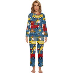 Seamless-pattern-vehicles-cartoon-with-funny-drivers Womens  Long Sleeve Lightweight Pajamas Set by uniart180623