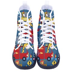 Seamless-pattern-vehicles-cartoon-with-funny-drivers Women s High-top Canvas Sneakers by uniart180623