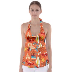 Seamless-pattern-vector-beach-holiday-theme-set Babydoll Tankini Top by uniart180623