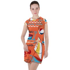 Seamless-pattern-vector-beach-holiday-theme-set Drawstring Hooded Dress by uniart180623