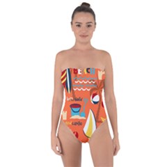 Seamless-pattern-vector-beach-holiday-theme-set Tie Back One Piece Swimsuit by uniart180623