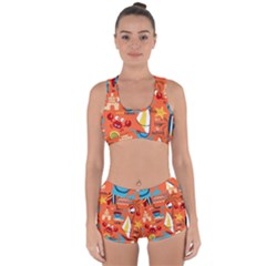 Seamless-pattern-vector-beach-holiday-theme-set Racerback Boyleg Bikini Set by uniart180623