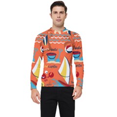 Seamless-pattern-vector-beach-holiday-theme-set Men s Long Sleeve Rash Guard