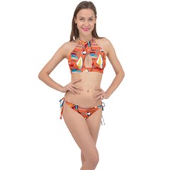 Seamless-pattern-vector-beach-holiday-theme-set Cross Front Halter Bikini Set by uniart180623