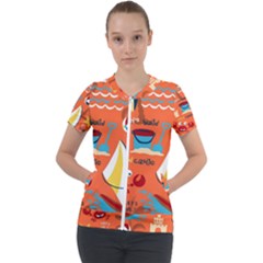 Seamless-pattern-vector-beach-holiday-theme-set Short Sleeve Zip Up Jacket by uniart180623