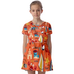 Seamless-pattern-vector-beach-holiday-theme-set Kids  Short Sleeve Pinafore Style Dress by uniart180623