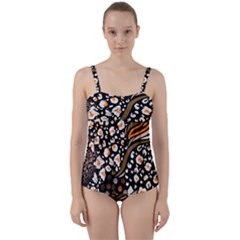 Trendy-mix-animal-skin-prints Twist Front Tankini Set