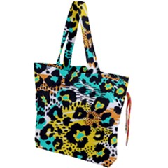 Seamless-leopard-wild-pattern-animal-print Drawstring Tote Bag by uniart180623