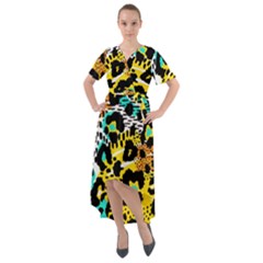 Seamless-leopard-wild-pattern-animal-print Front Wrap High Low Dress