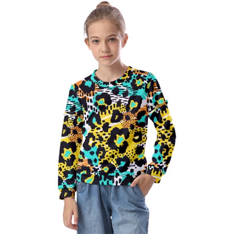 Seamless-leopard-wild-pattern-animal-print Kids  Long Sleeve Tee With Frill  by uniart180623