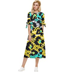 Seamless-leopard-wild-pattern-animal-print Bow Sleeve Chiffon Midi Dress by uniart180623